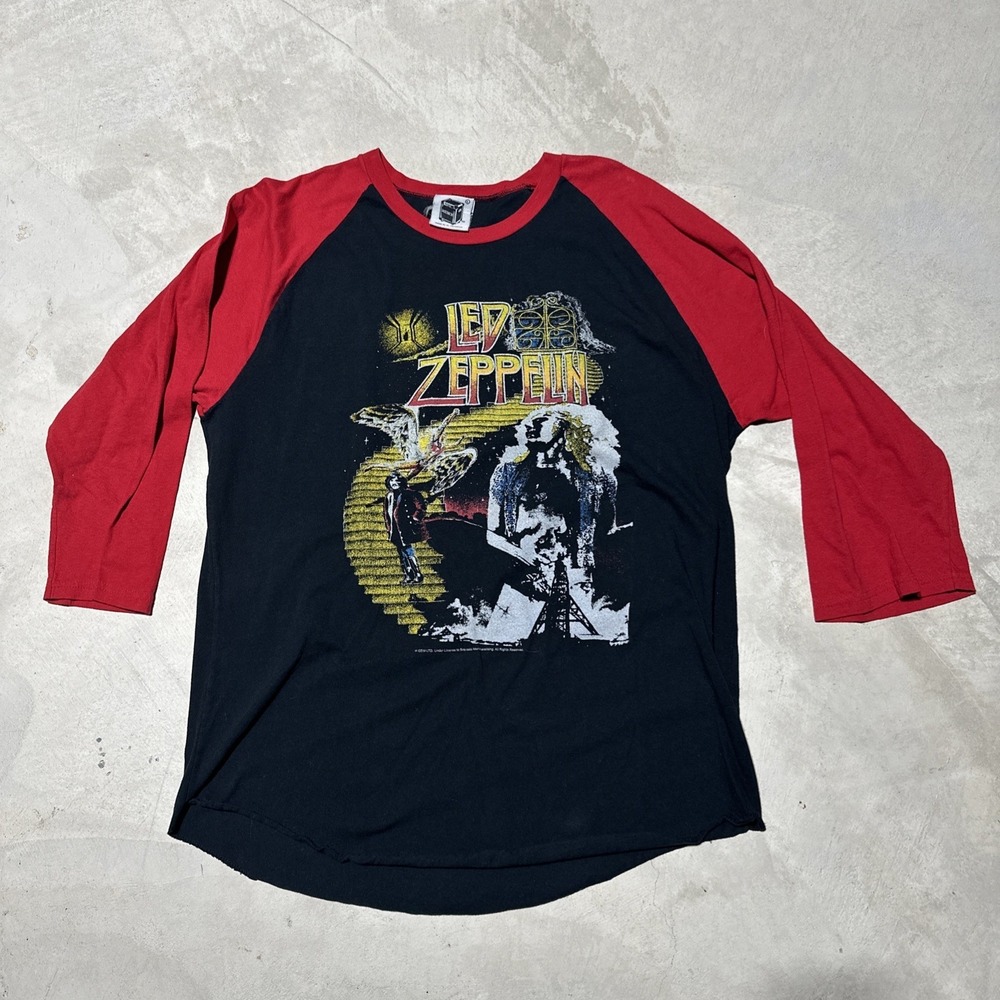 LED ZEPPLIN 2005 Concert Raglan T Shirt MERCH SZ L Black Red Single Stitch